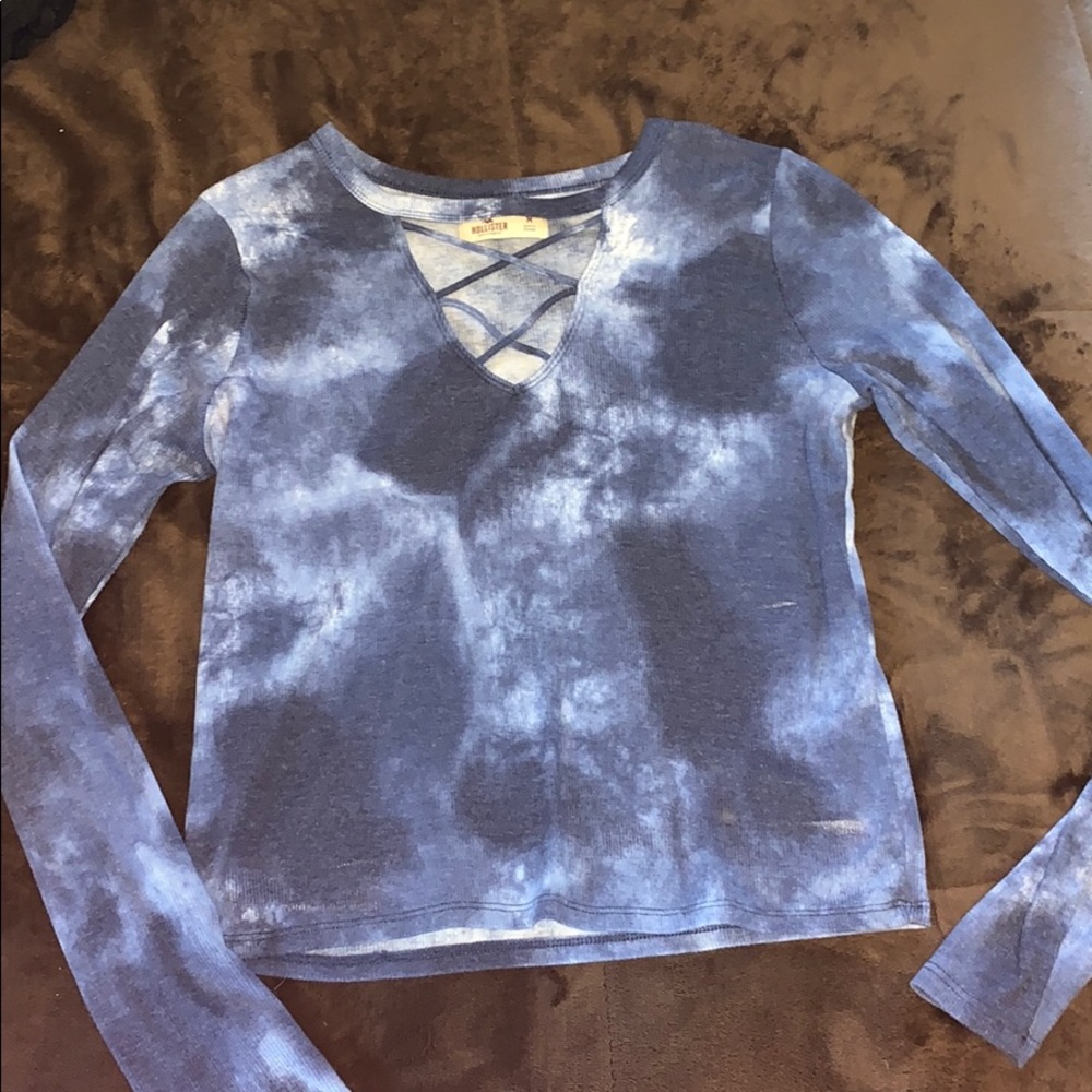 Blue tie dye long sleeve hollister shirt